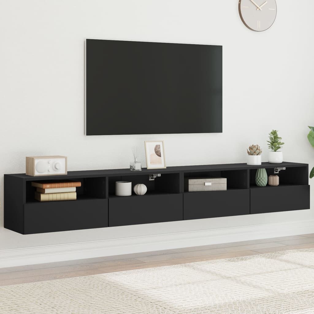 TV Wall Cabinets 2 pcs Black 100x30x30 cm Engineered Wood TV Wall Cabinets 2 pcs Black 100x30x30 cm Engineered Wood