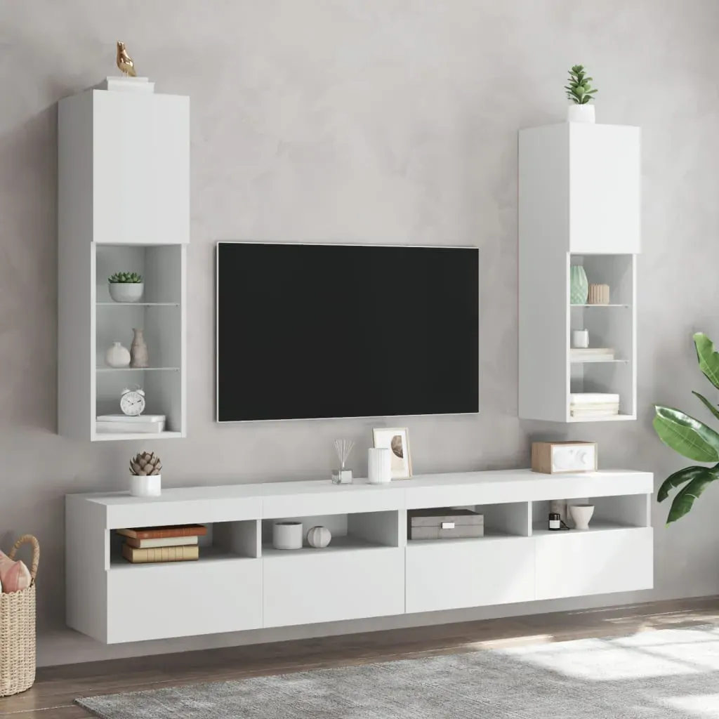 TV Cabinets with LED Lights 2 pcs White 30.5x30x102 cm TV Cabinets with LED Lights 2 pcs White 30.5x30x102 cm