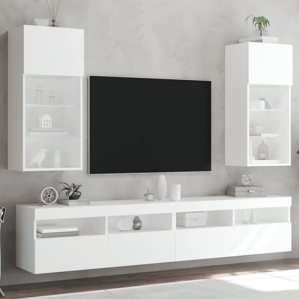 TV Cabinets with LED Lights 2 pcs White 40.5x30x90 cm TV Cabinets with LED Lights 2 pcs White 40.5x30x90 cm