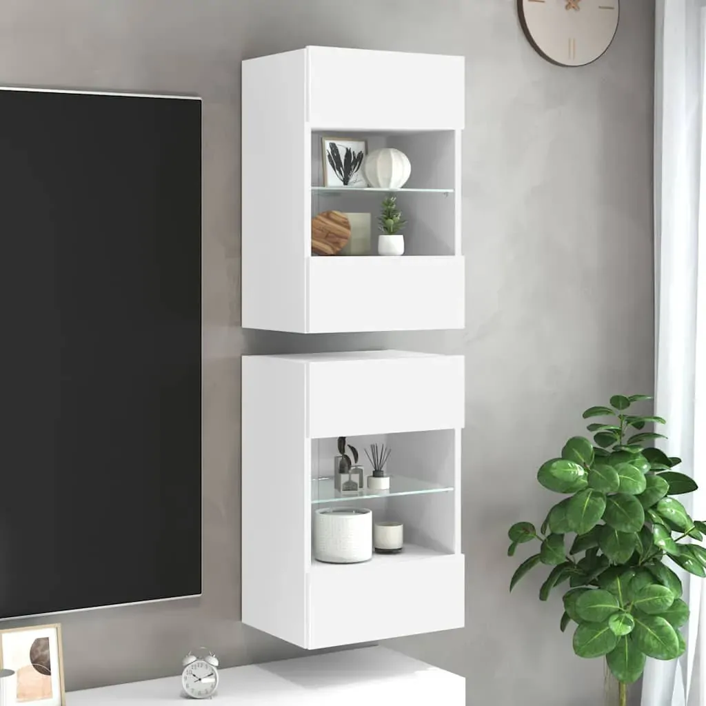 Wall Cabinets with LED Lights for TV 2 pcs White 40x30x60.5 cm Wall Cabinets with LED Lights for TV 2 pcs White 40x30x60.5 cm