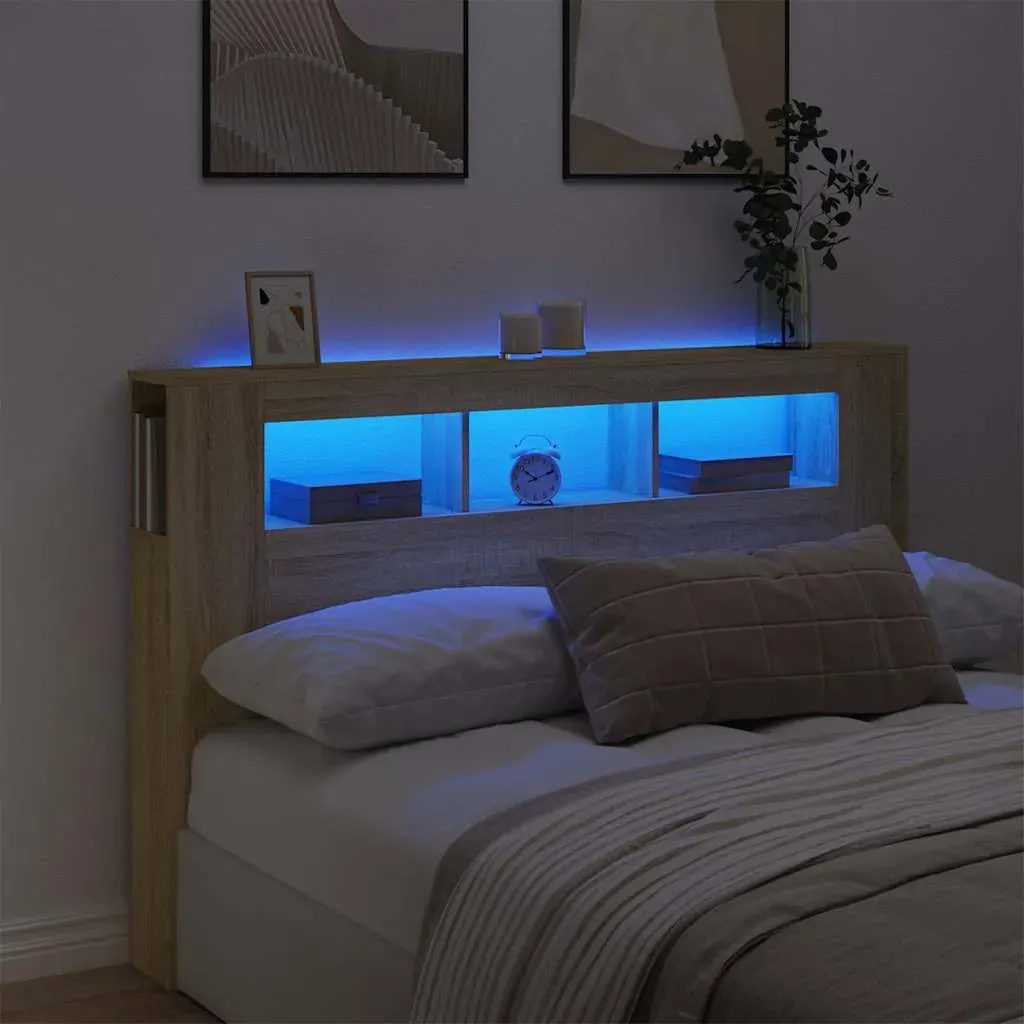 LED Headboard Sonoma Oak 160x18.5x103.5 cm Engineered Wood LED Headboard Sonoma Oak 160x18.5x103.5 cm Engineered Wood