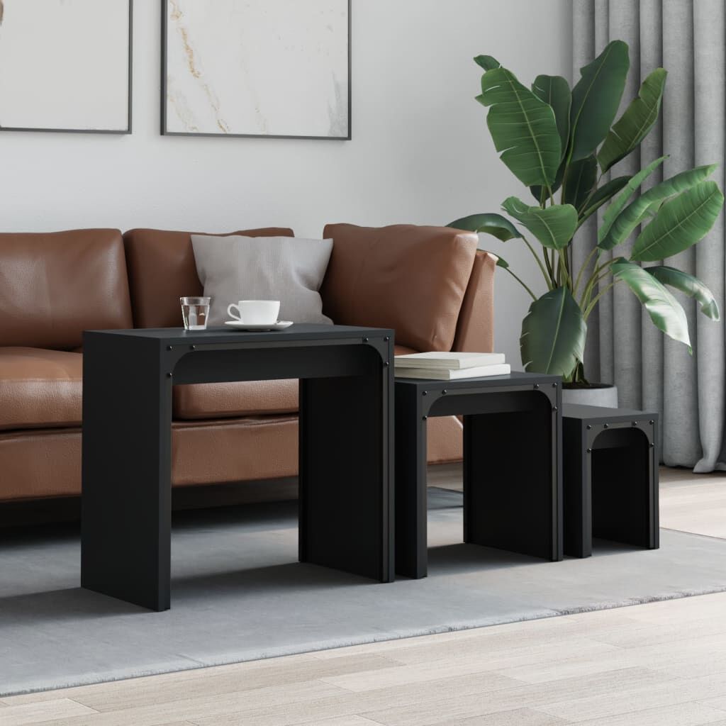 Nesting Coffee Tables 3 pcs Black Engineered Wood Nesting Coffee Tables 3 pcs Black Engineered Wood