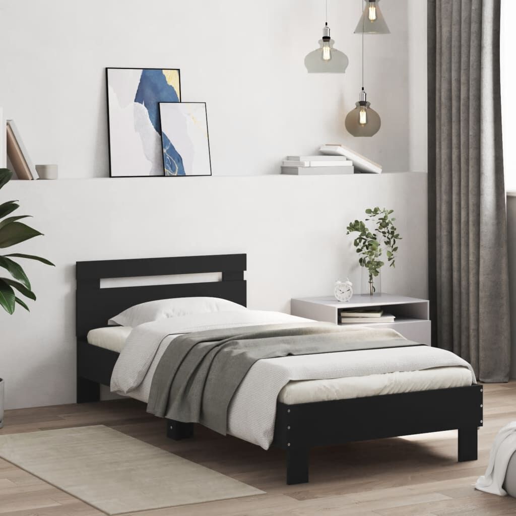 Bed Frame without Mattress with Headboard Black 90x190 cm Bed Frame without Mattress with Headboard Black 90x190 cm
