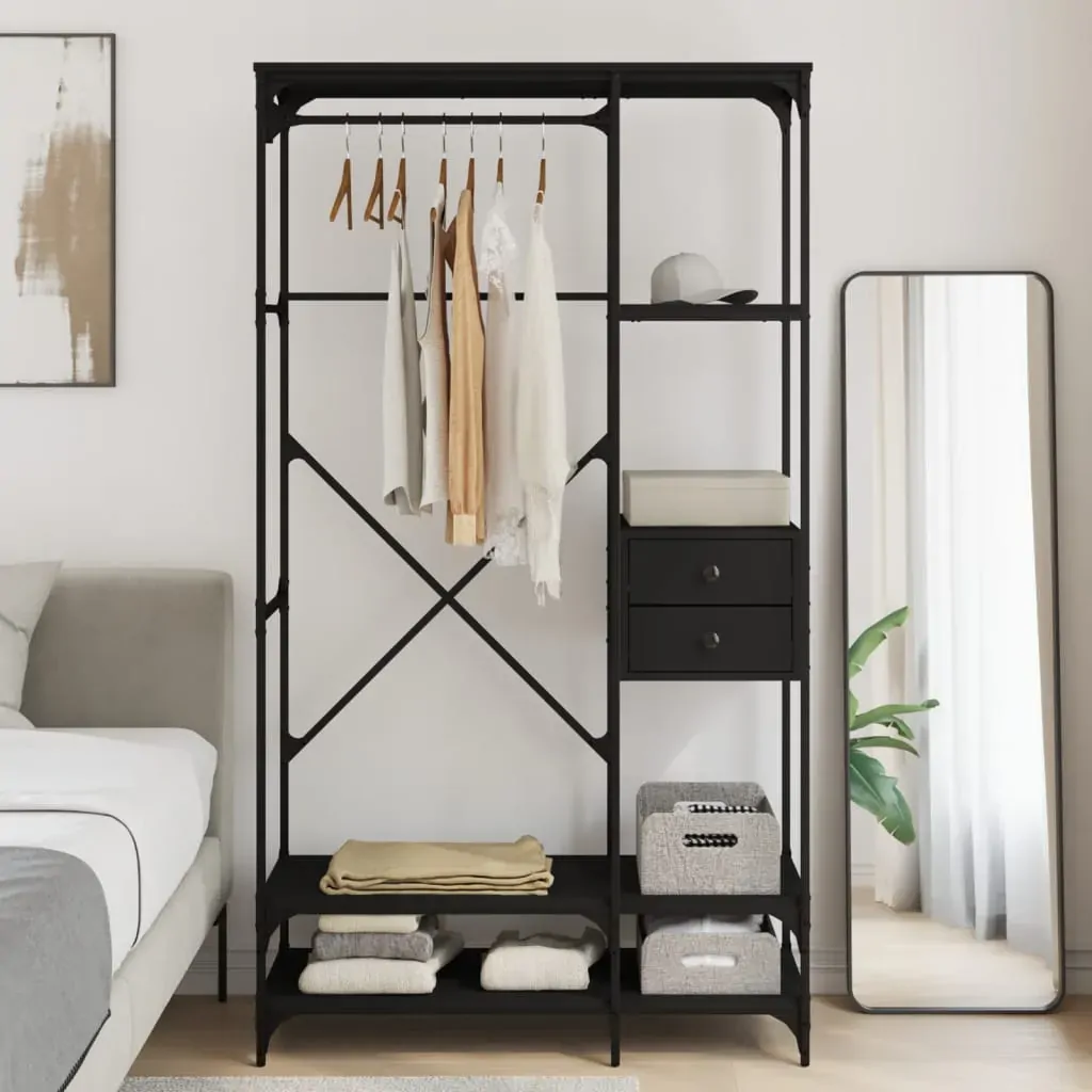 Wardrobe with Drawers Black 100x40x180 cm Engineered Wood Wardrobe with Drawers Black 100x40x180 cm Engineered Wood