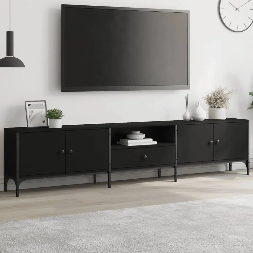 TV Cabinet with Drawer Black 200x25x44 cm Engineered Wood TV Cabinet with Drawer Black 200x25x44 cm Engineered Wood