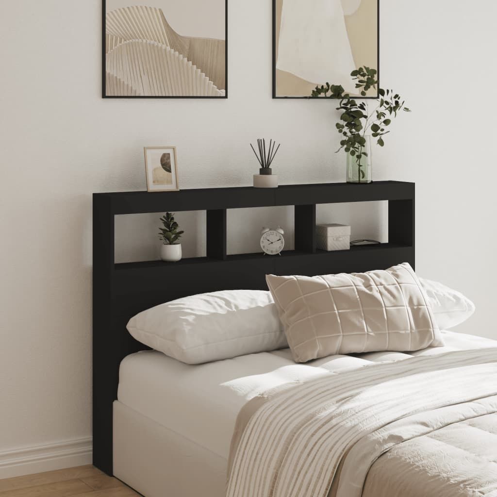 Headboard Cabinet with LED Black 140 cm Headboard Cabinet with LED Black 140 cm