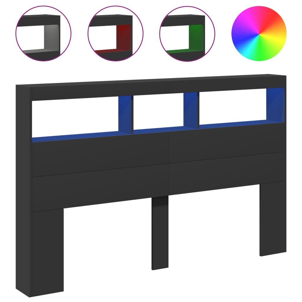 Headboard Cabinet with LED Black 160x17x102 cm Headboard Cabinet with LED Black 160x17x102 cm