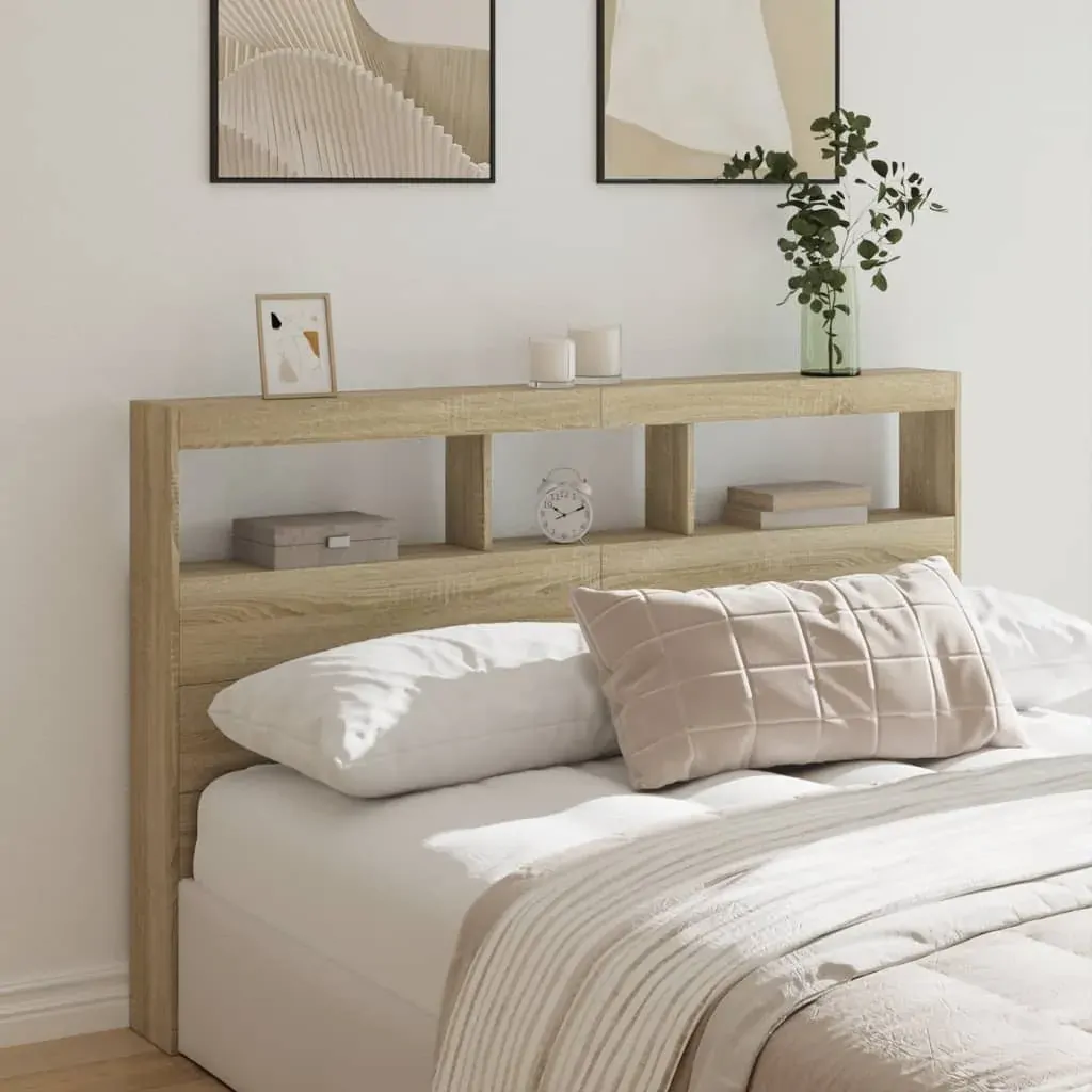 Headboard Cabinet with LED Sonoma Oak 160x17x102 cm Headboard Cabinet with LED Sonoma Oak 160x17x102 cm
