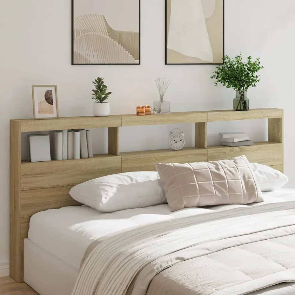 Headboard Cabinet with LED Sonoma Oak 220x17x102 cm Headboard Cabinet with LED Sonoma Oak 220x17x102 cm