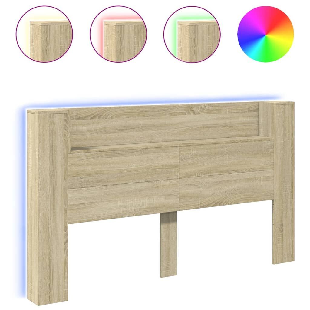 Headboard Cabinet with LED Sonoma Oak 180 cm Headboard Cabinet with LED Sonoma Oak 180 cm