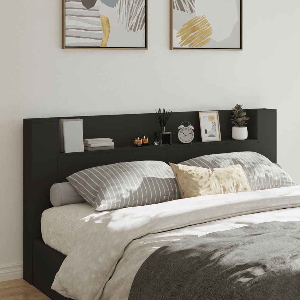 Headboard Cabinet with LED Black 200 cm Headboard Cabinet with LED Black 200 cm