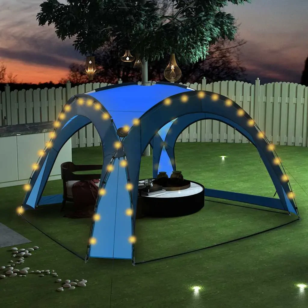 Party Tent with LED and 4 Sidewalls 3.6x3.6x2.3 m Blue Party Tent with LED and 4 Sidewalls 3.6x3.6x2.3 m Blue