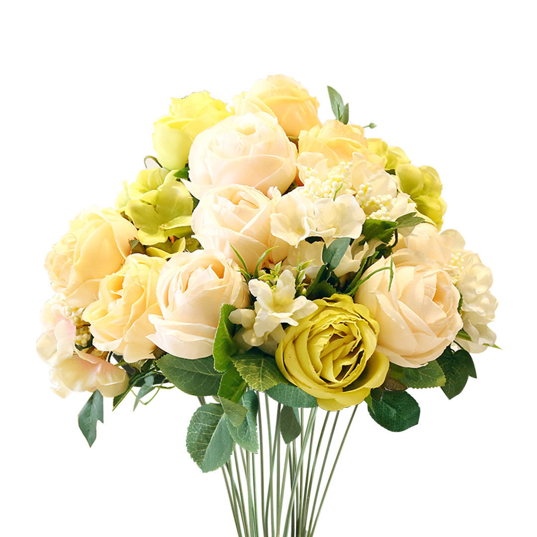 3pcs artificial silk with 15 heads flower fake rose bouquet table decor white 3pcs artificial silk with 15 heads flower fake rose bouquet table decor white