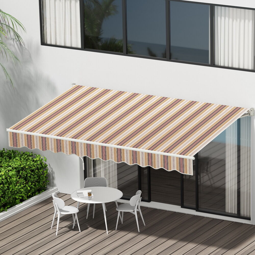 Retractable Folding Arm Awning Manual Sunshade 3Mx2.5M Beige Brown Retractable Folding Arm Awning Manual Sunshade 3Mx2.5M Beige Brown