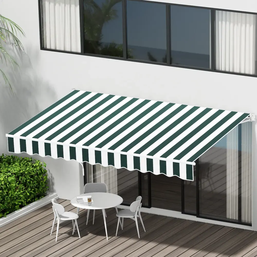 Retractable Folding Arm Awning Manual Sunshade 3Mx2.5M Green White Retractable Folding Arm Awning Manual Sunshade 3Mx2.5M Green White