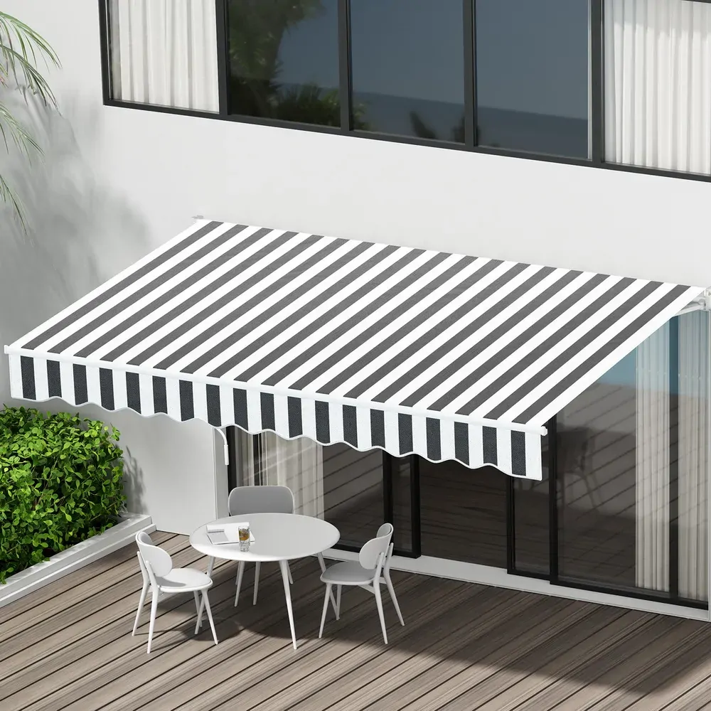 Instahut Retractable Folding Arm Awning Manual Sunshade 3Mx2.5M Grey White Instahut Retractable Folding Arm Awning Manual Sunshade 3Mx2.5M Grey White