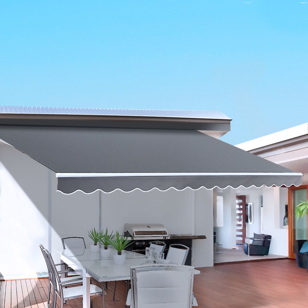 Instahut Retractable Folding Arm Awning Motorised Sunshade 2.5Mx2M Grey Instahut Retractable Folding Arm Awning Motorised Sunshade 2.5Mx2M Grey