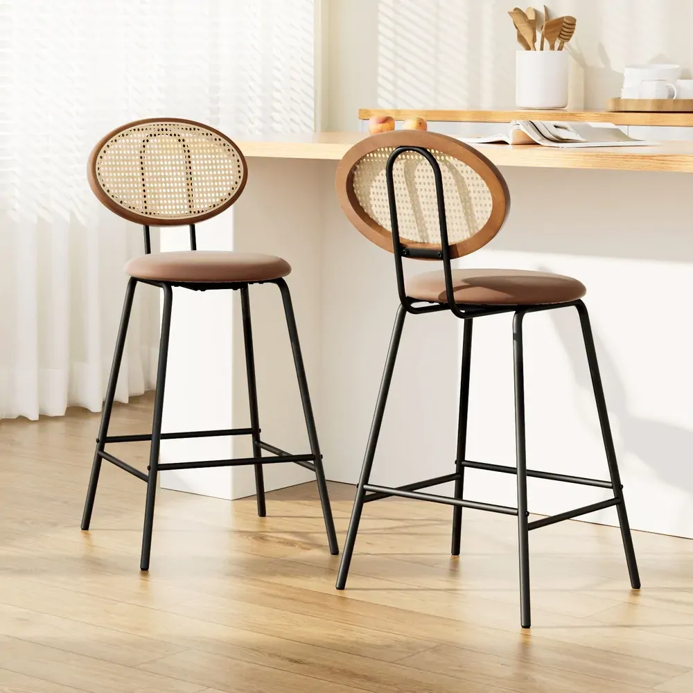 2x Bar Stools PU Leather Stools Brown 2x Bar Stools PU Leather Stools Brown