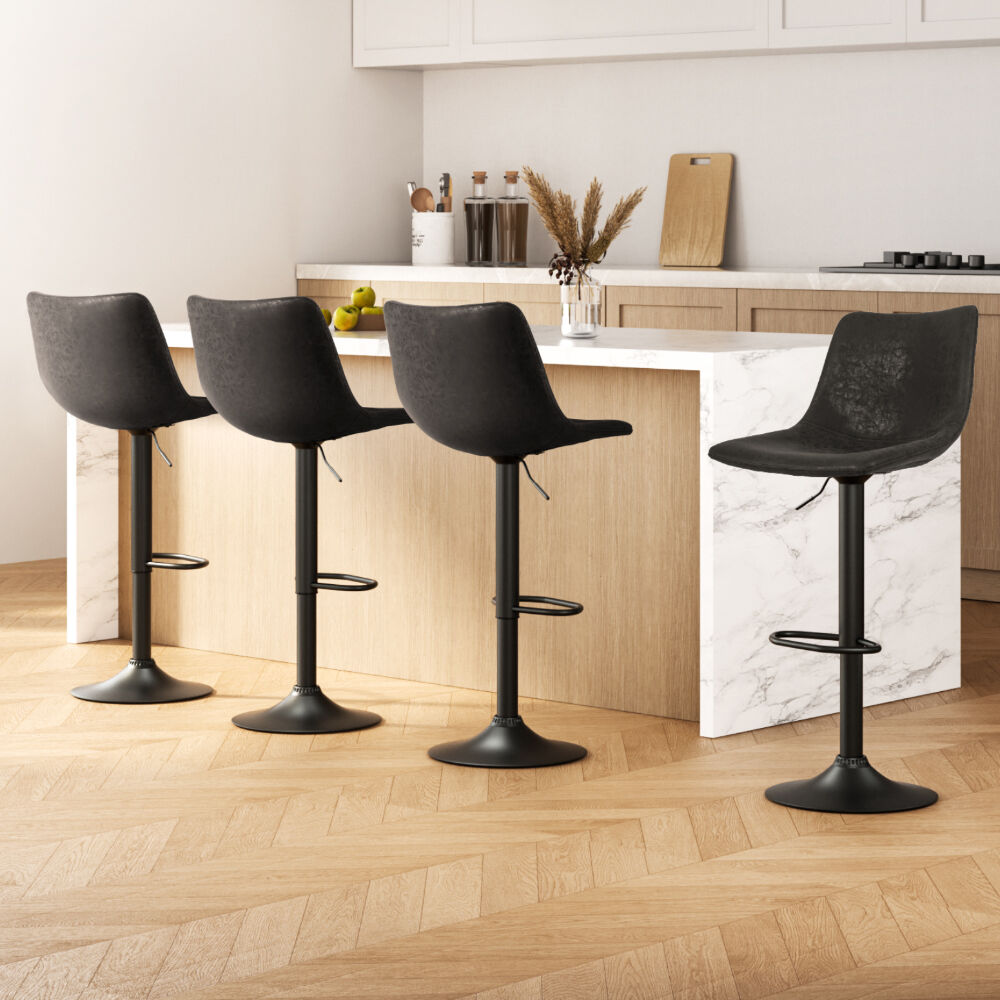 Artiss 4x Bar Stools Vintage Leather Swivel Gas Lift Black Artiss 4x Bar Stools Vintage Leather Swivel Gas Lift Black