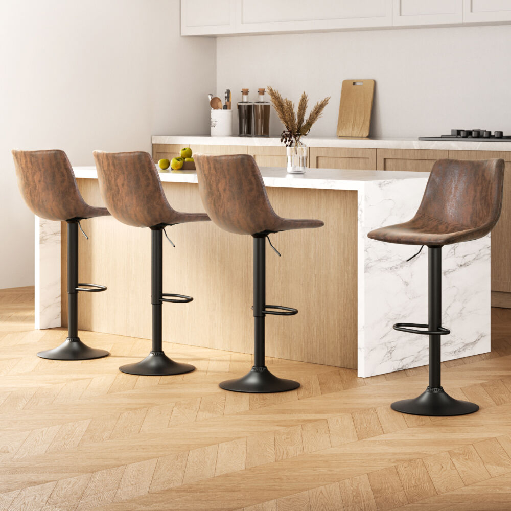 Artiss 4x Bar Stools Vintage Leather Swivel Gas Lift Brown Artiss 4x Bar Stools Vintage Leather Swivel Gas Lift Brown