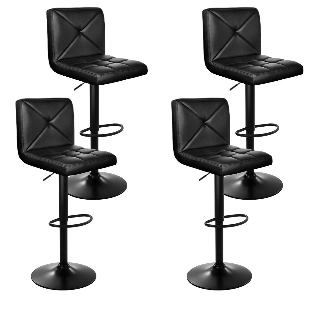 4x Bar Stools Gas Lift Leather Chair Black 4x Bar Stools Gas Lift Leather Chair Black