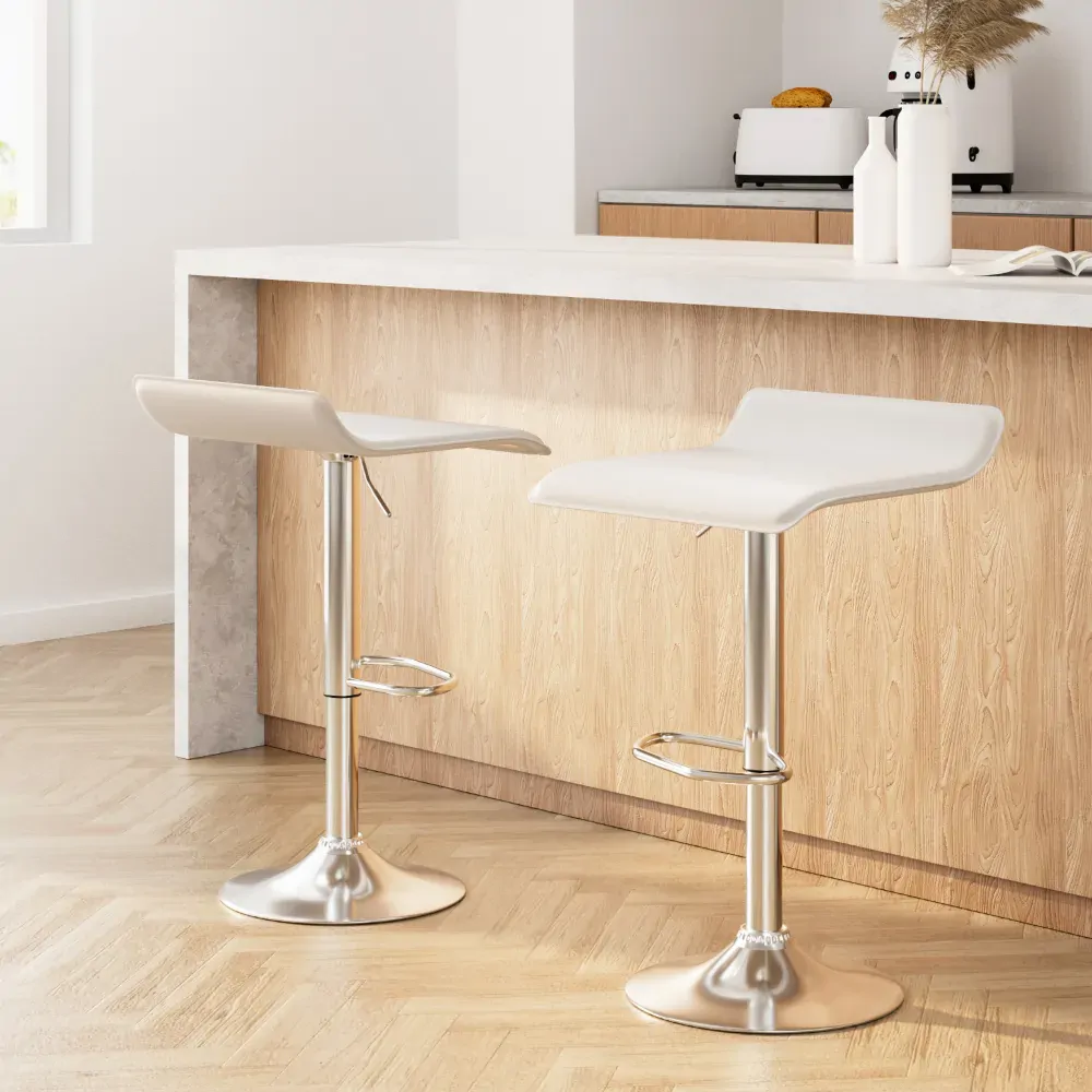 2x Bar Stools Faux Leather Chair White 2x Bar Stools Faux Leather Chair White