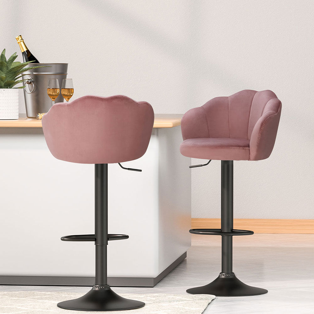 Artiss 4x Bar Stools Gas Lift Velvet Pink Artiss 4x Bar Stools Gas Lift Velvet Pink