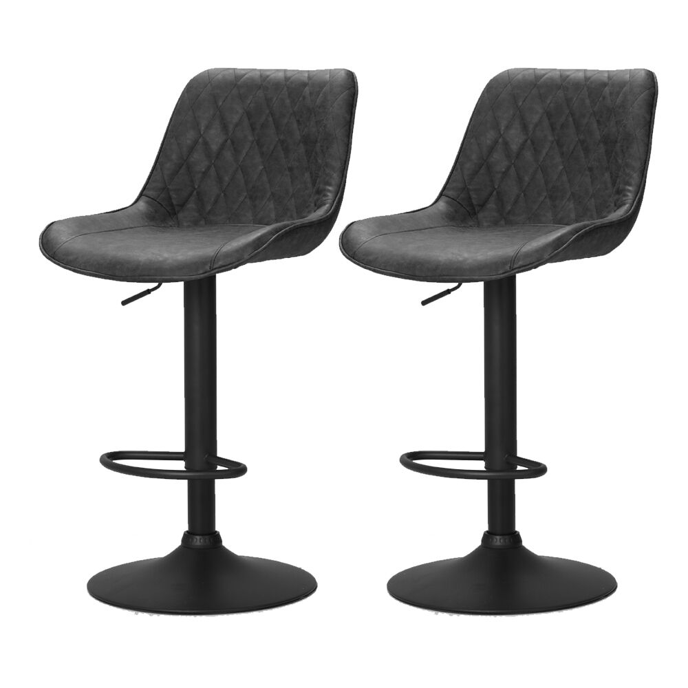 Artiss 2x Bar Stools Gas Lift Vintage Leather Black Artiss 2x Bar Stools Gas Lift Vintage Leather Black