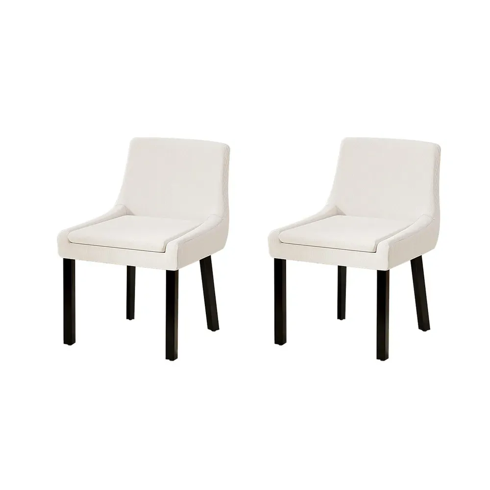 Dining Chairs Set of 2 Corduroy Wooden Beige Dining Chairs Set of 2 Corduroy Wooden Beige