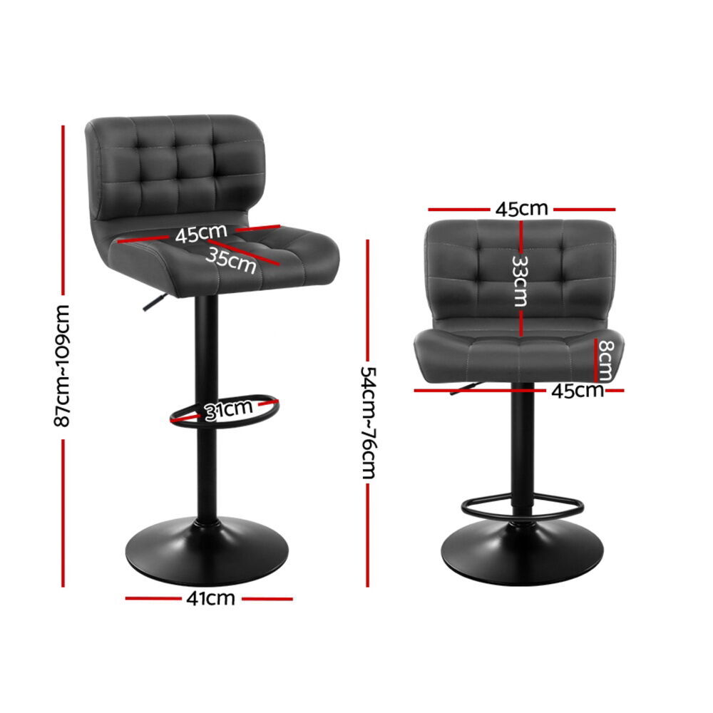 Artiss 4x Bar Stools Gas Lift Leather Padded Grey Artiss 4x Bar Stools Gas Lift Leather Padded Grey
