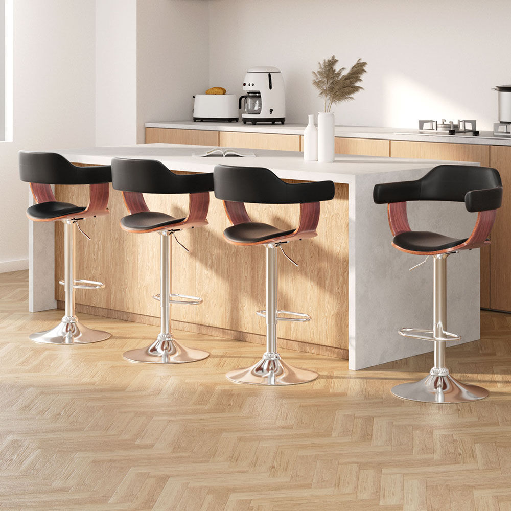 Artiss 4x Bar Stools Gas Lift Leather w/Armrest Black Artiss 4x Bar Stools Gas Lift Leather w/Armrest Black
