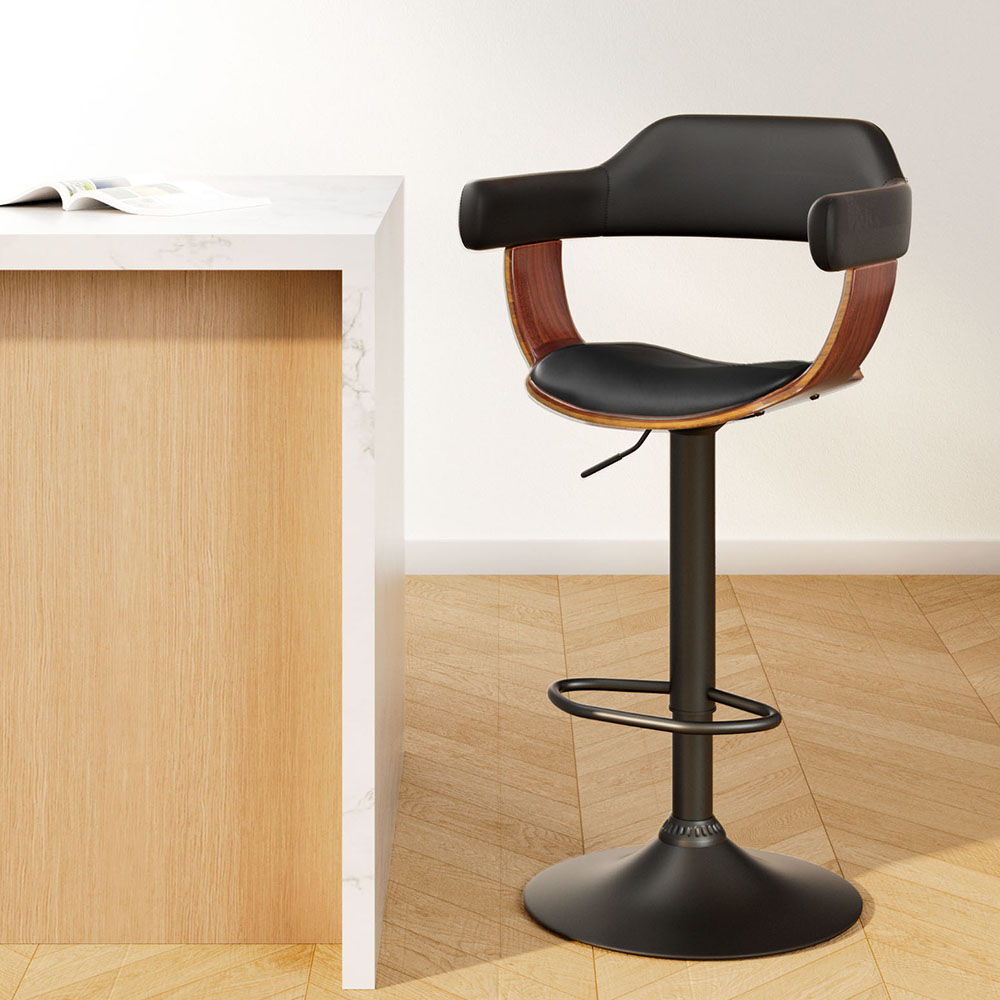 Bar Stools Gas Lift Leather w/Armrest All Black Bar Stools Gas Lift Leather w/Armrest All Black