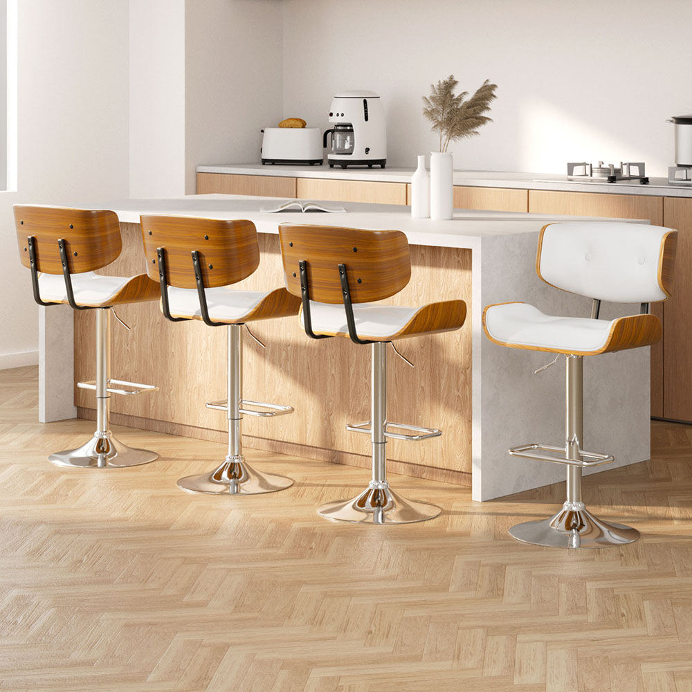 Artiss 4x Bar Stools Gas Lift Leather White Artiss 4x Bar Stools Gas Lift Leather White