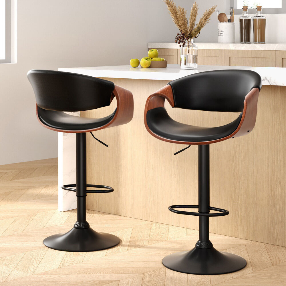 2x Bar Stools Gas Lift Leather w/Armrest 2x Bar Stools Gas Lift Leather w/Armrest