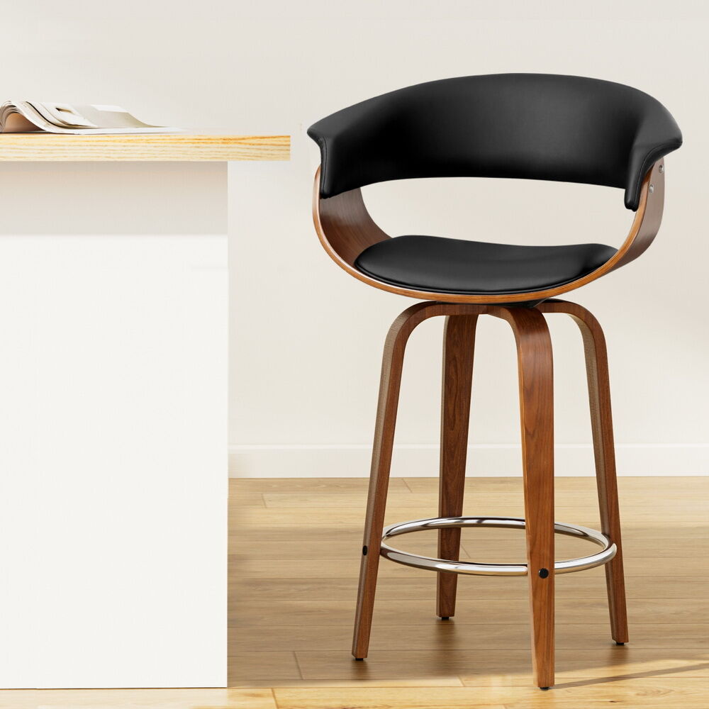 Artiss Bar Stools Swivel PU Seat Wooden Artiss Bar Stools Swivel PU Seat Wooden
