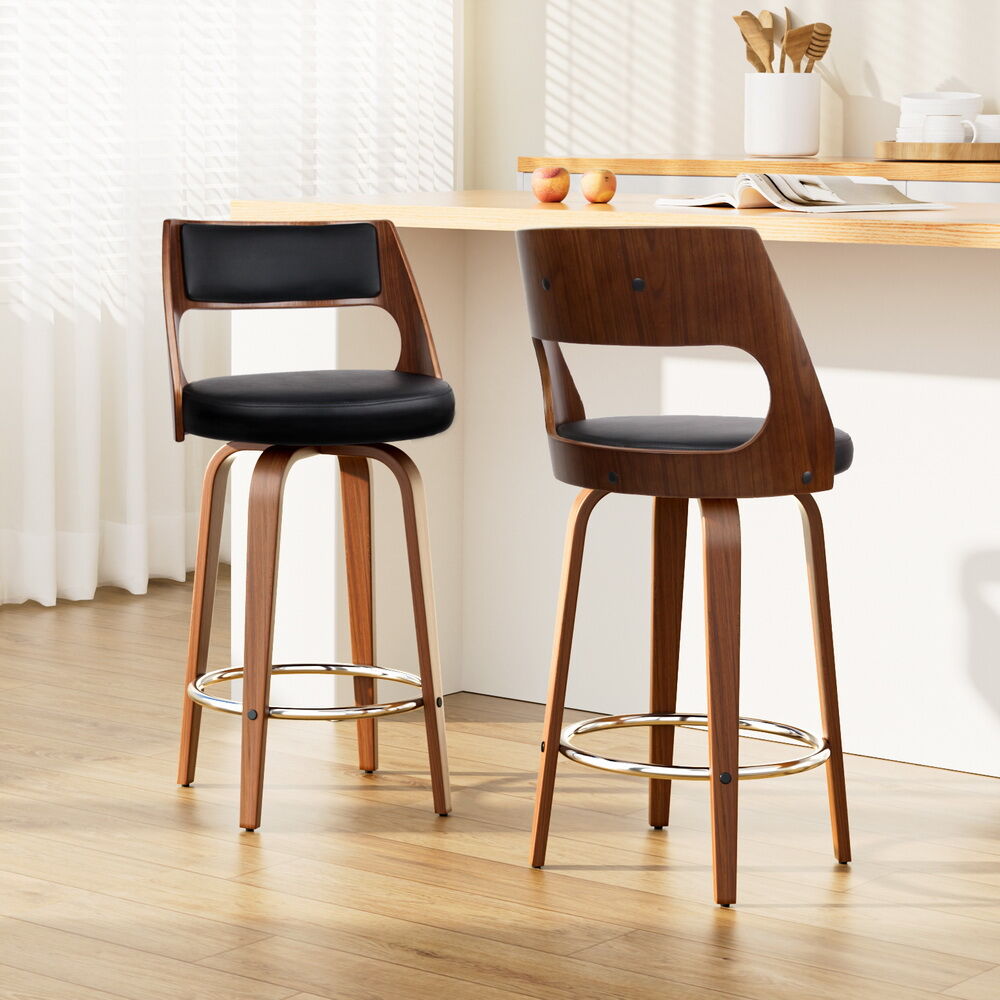 2x Bar Stools Swivel Leather Chair 65cm 2x Bar Stools Swivel Leather Chair 65cm