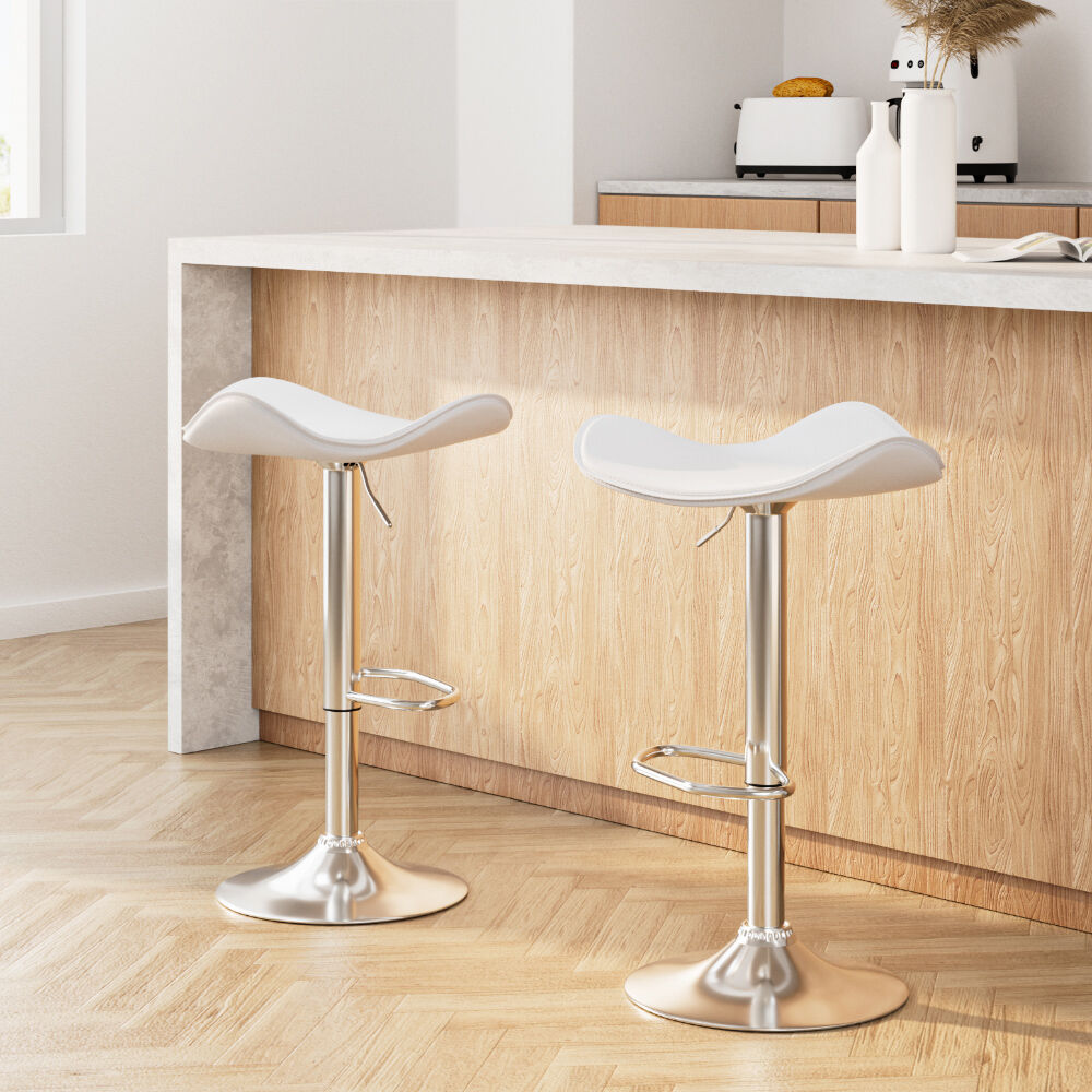 Artiss 2x Bar Stools Leather Gas Lift Chair White Artiss 2x Bar Stools Leather Gas Lift Chair White