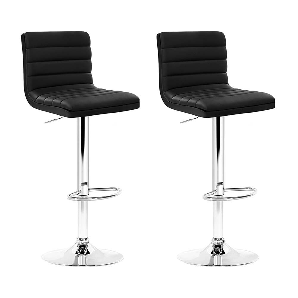 Artiss 2x Bar Stools Padded Leather Gas Lift Black Artiss 2x Bar Stools Padded Leather Gas Lift Black