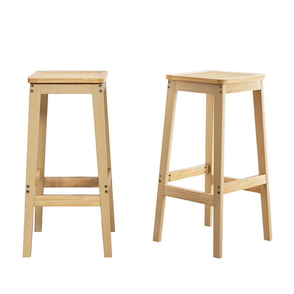 2x Bar Stools Rubber Wood Stool Counter Chair Rattan Barstools Kitchen 2x Bar Stools Rubber Wood Stool Counter Chair Rattan Barstools Kitchen