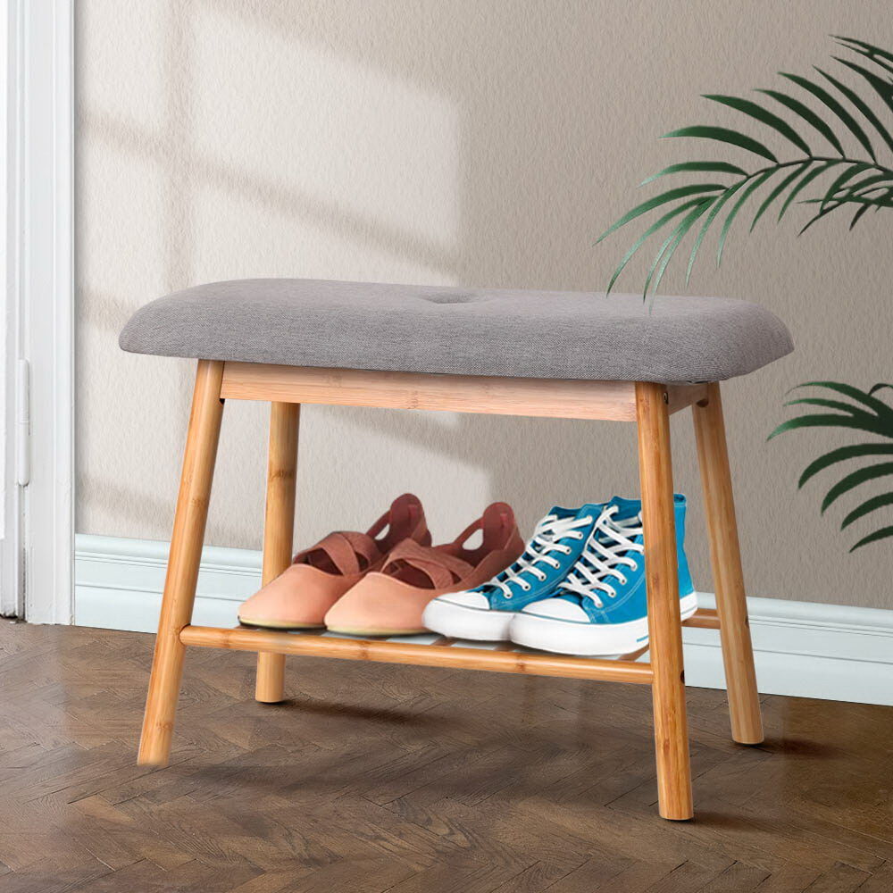 Artiss Shoe Rack Shoe Bench Fabric Seat 2 Pairs Artiss Shoe Rack Shoe Bench Fabric Seat 2 Pairs