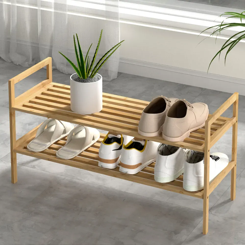 Shoe Rack Bamboo Storage Cabinet 2 Tiers Portable Organizer Shelf Pine Shoe Rack Bamboo Storage Cabinet 2 Tiers Portable Organizer Shelf Pine