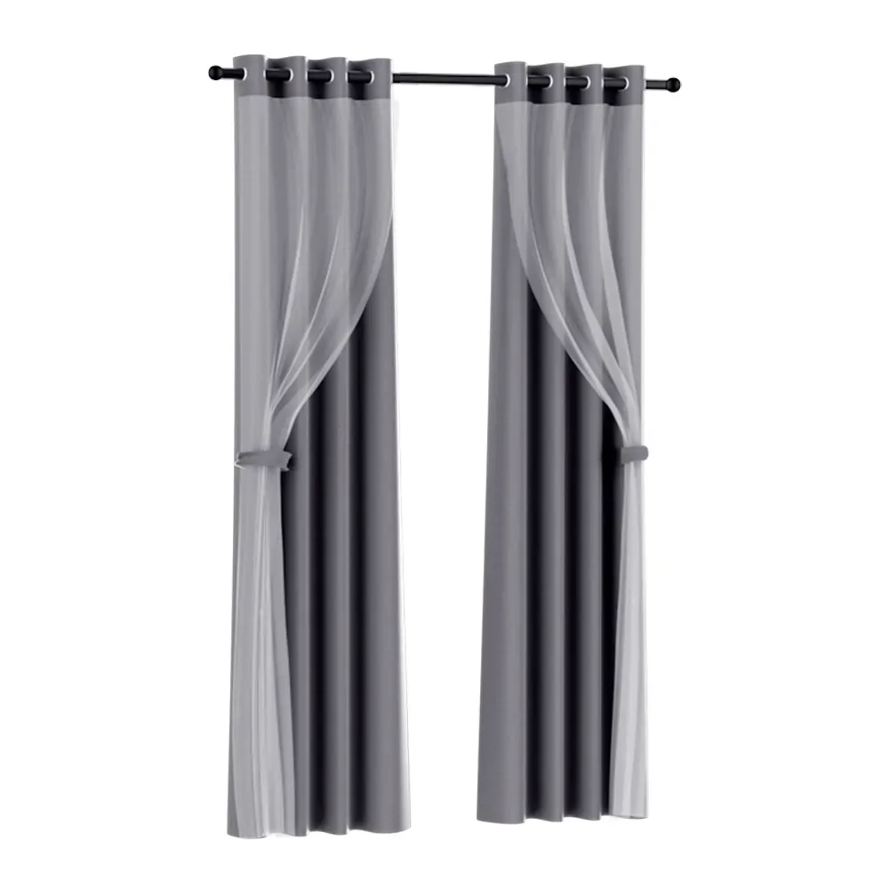 2X 132x274cm Blockout Sheer Curtains Charcoal 2X 132x274cm Blockout Sheer Curtains Charcoal