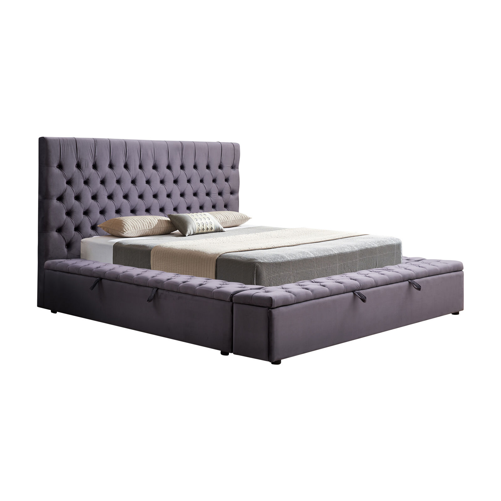 King Size Bedframe Velvet Upholstery Dark Grey Colour Tufted Headboard Deep Quilting King Size Bedframe Velvet Upholstery Dark Grey Colour Tufted Headboard Deep Quilting