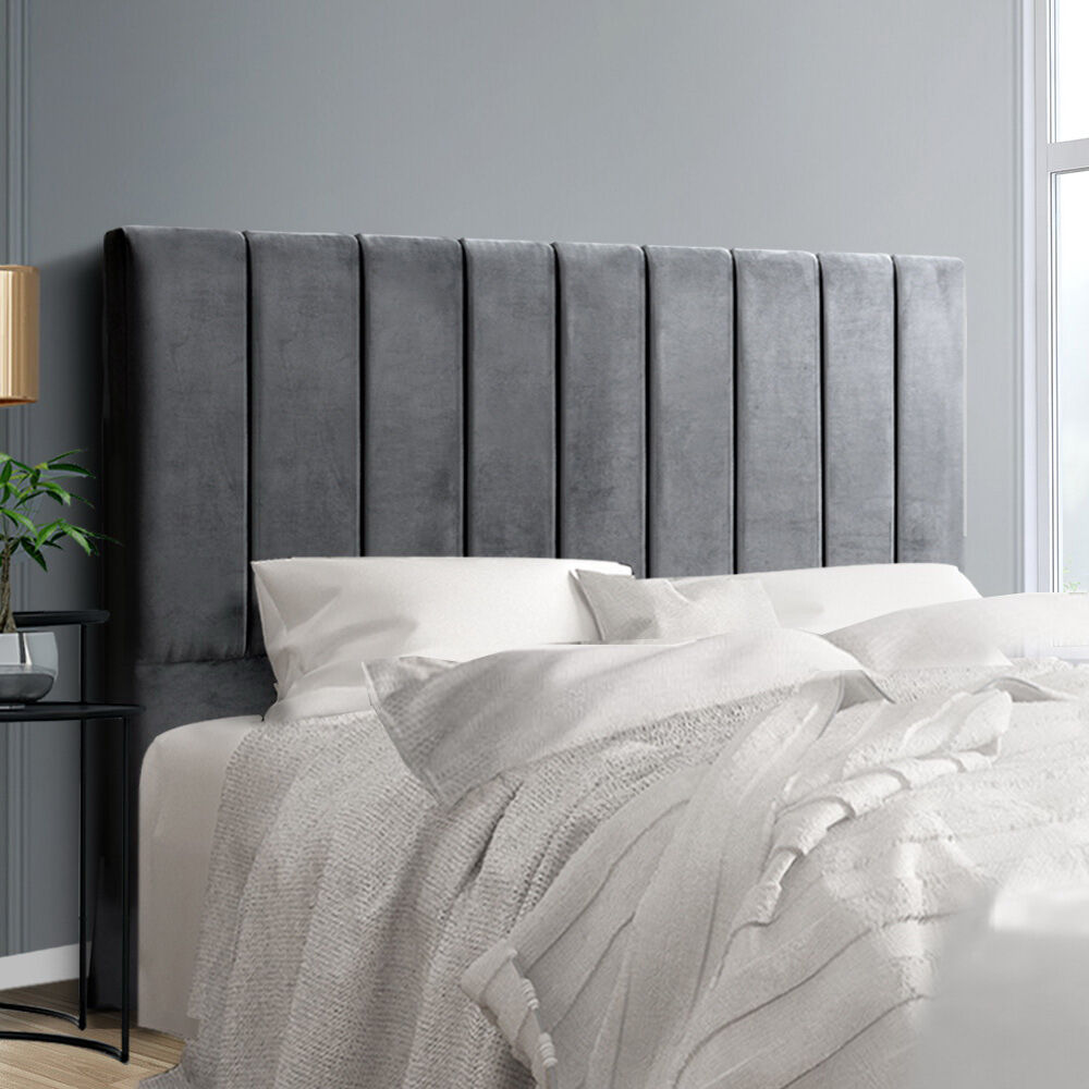 Artiss Bed Head Headboard Double Velvet - VELA Grey Artiss Bed Head Headboard Double Velvet - VELA Grey