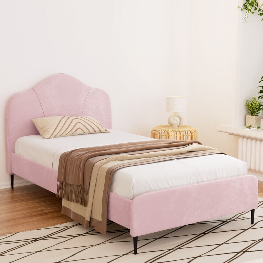 Artiss Bed Frame King Single Size Velvet Pink OLAN Artiss Bed Frame King Single Size Velvet Pink OLAN