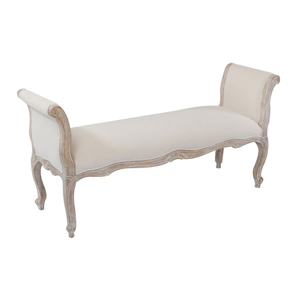 Lille Bench Chair Beige White Washed Wooden & Beige Color Fabric Lille Bench Chair Beige White Washed Wooden & Beige Color Fabric