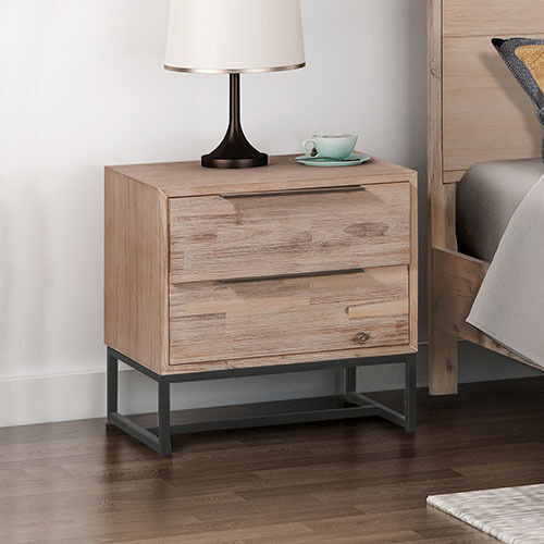 Bedside Table 2 drawers Side Table Solid Acacia Wood Veneered in Tea Colour Bedside Table 2 drawers Side Table Solid Acacia Wood Veneered in Tea Colour