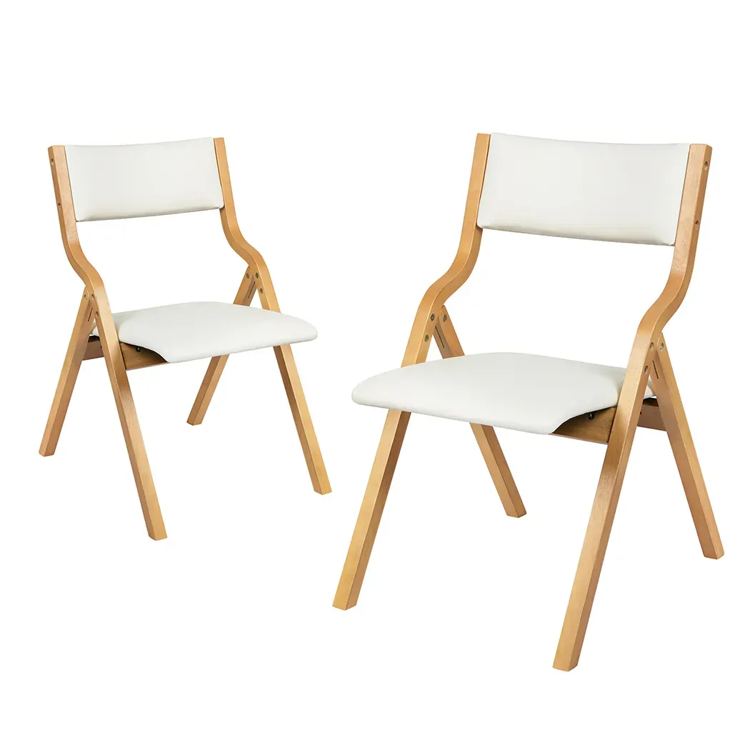 2x dining chairs foldable pu beige 2x dining chairs foldable pu beige