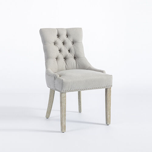 Coaster 2x Dining Chair Light Grey Linen White Wash Legs Coaster 2x Dining Chair Light Grey Linen White Wash Legs