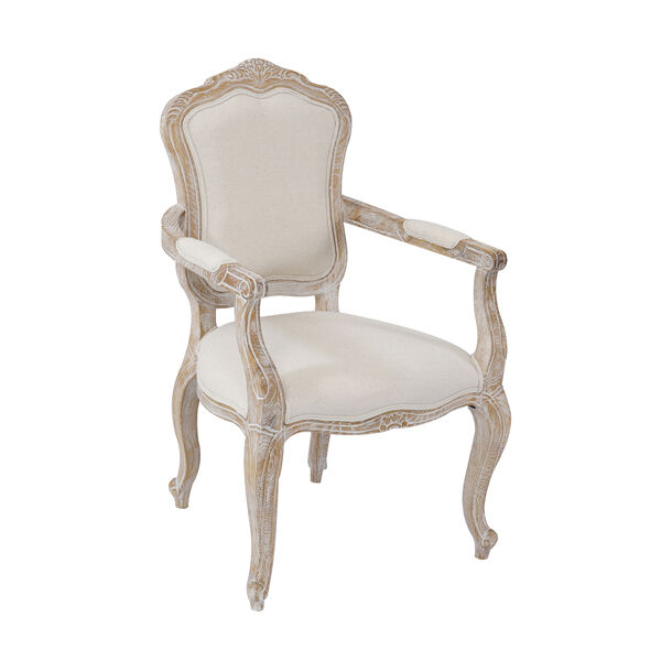 2X Armchair White Washed Wooded & Beige Color Fabric 2X Armchair White Washed Wooded & Beige Color Fabric